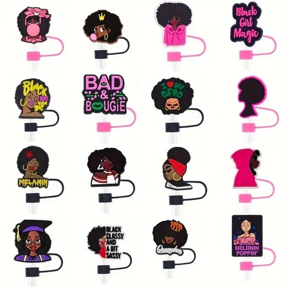 5 Random Silicone Straw Covers w/Reusable Inverted Straw Tips, Dust & Leak Proof - Picture 1 of 9